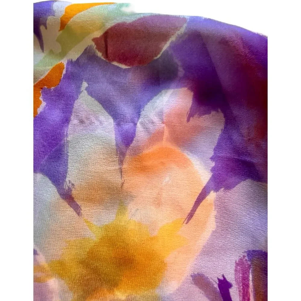 Vintage Ungaro Silk Floral Scarf 1990s Purple Green Yellow Square 34x34